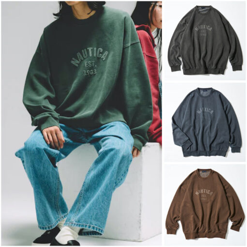 預購 | NAUTICA JP Pigment Dyed Felt Patch Arch Logo Crewneck 仿舊衛衣